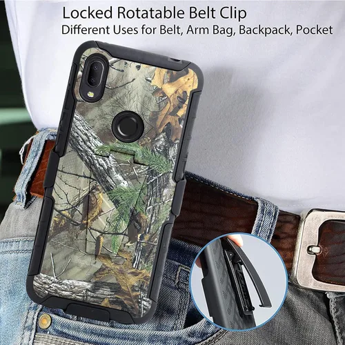 Vista 4 de Funda diseñada para Jitterbug Smart 3 (2021) con vidrio templado, clip giratorio para cinturón, soporte para soporte de armadura resistente a prueba