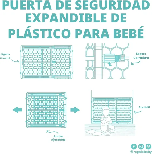 Vista 9 de Regalo Easy Fit - Puerta de plástico ajustable extra ancha para bebé, 1 unidad (paquete de 1)