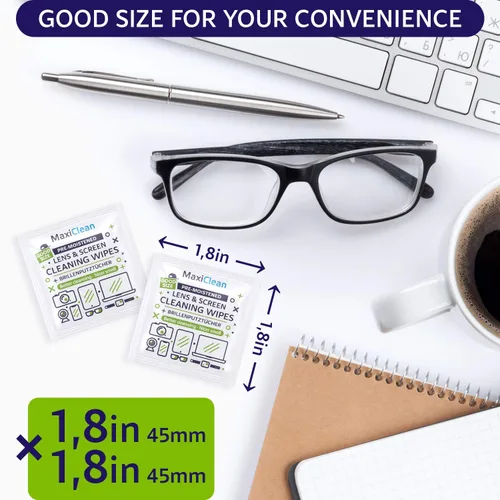 Vista 4 de MAXI CLEAN Paquete de 440 toallitas para lentes de anteojos prehumedecidas, envueltas individualmente, limpieza sin rayas para anteojos y pantallas