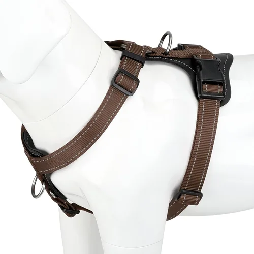 Vista 8 de Plutus Pet Arnés ajustable sin tirones para perro con detalles de cuero, chaleco de nailon reflectante resistente para entrenamiento, senderismo