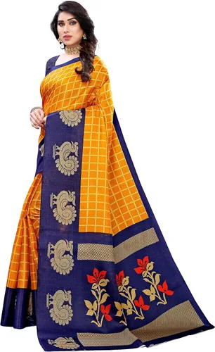 Vista 2 de Sari de seda para mujer, estilo banarasi, con blusa (color libre), color naranja NIA