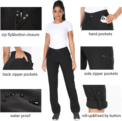 Vista 3 de Holipick Pantalones cargo de senderismo para mujer, ligeros, de secado rápido, impermeables, para exteriores, campamento, viajes, golf