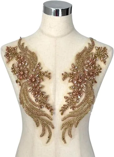 Vista 10 de Parches de Apliques de Ropa DIY con Cuentas de Pedrería Hechos a Mano, Aplique con Cuentas para Decoración de Vestido de Novia Color Verde Oscuro AB