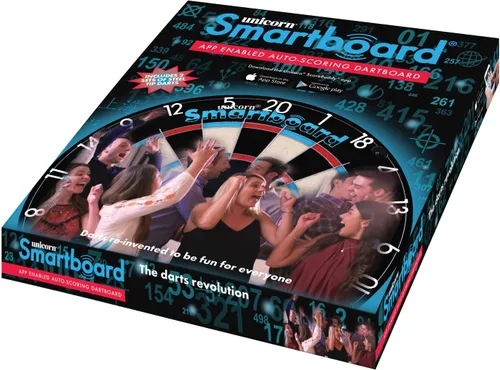 Vista 3 de Unicorn Smartboard - Diana de cerdas con tecnología Bluetooth LE - 6 dardos de punta de acero incluidos - 12 jugadores - Múltiples opciones de juego
