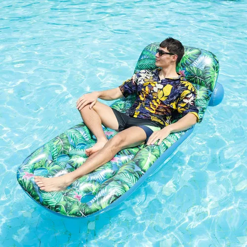 Vista 4 de FindUWill Flotadores de piscina para adultos, paquete de 2 flotadores de piscina, flotadores inflables de piscina con soporte para tazas, respaldo