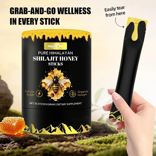 Vista 3 de Palitos de miel Shilajit del Himalaya para hombres: Shilajit para mujeres con miel orgánica y azafrán, 30 barras para impulso de energía y apoyo