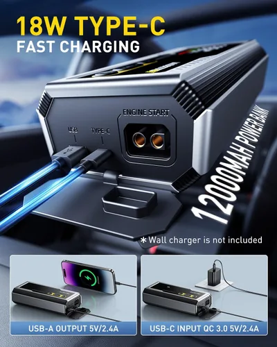 Vista 7 de AUXITO Arrancador de 6000A, arrancador de batería de coche de 12V, hasta todos los motores de gasolina y diésel de 12L con pantalla LED, caja