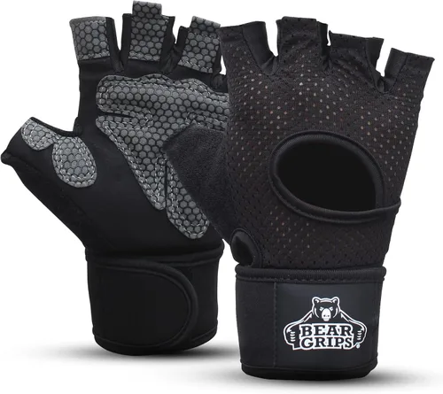 Vista 9 de Bear Grips Guantes de levantamiento de pesas para hombres y mujeres Guantes de levantamiento de medio dedo Guantes de entrenamiento de dedo dedo