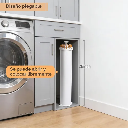 Vista 8 de ZOFGENOW Estante de secado de ropa, soporte plegable giratorio con 16 brazos, color blanco