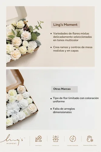 Vista 7 de Ling's moment Caja de flores artificiales, tallos de follaje artificial falso, rosas de espuma, dalia de seda, hierba de pampas, flor de tela