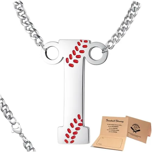 Vista 24 de QINJIEJIE Collar de béisbol inicial A-Z con letras, accesorios deportivos, colgante de encanto de béisbol, joyería de cadena de acero inoxidable 2-P