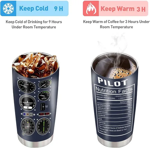Vista 5 de Pilot Gifts - Vaso de aviación de acero inoxidable aislado de 20 onzas para hombres de aviación, regalos para pilotos, tazas de café, regalo