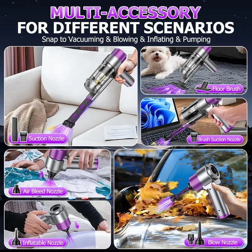Vista 4 de EYYA Aspiradora de Mano Inalámbrica para Automóvil, 16000PA Aspiradora de Mano Potente Inalámbrica Recargable, Mini Aspiradora Portátil 4-en-1