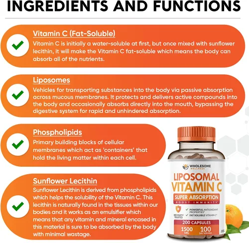Vista 6 de Wholesome Wellness Probióticos orgánicos de 100 mil millones de UFC, formulados por Dr. para mujeres y hombres + cápsulas de vitamina C liposomal