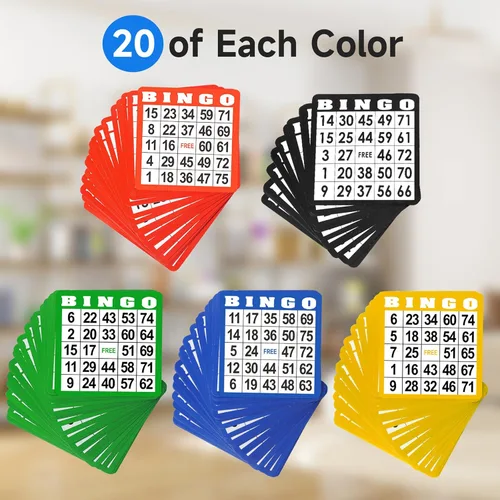 Vista 2 de GSE - Juego de cartas de bingo con números de fácil lectura, juego de 100 hojas de bingo reutilizables