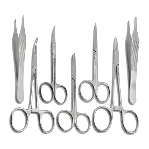 Vista 6 de Juego de 7 piezas: tijeras, pinza, pinza hemostática, porta agujas y destornillador para entrenamiento educativo y procedimientos médicos, fabricado