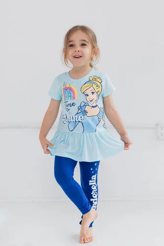 Vista 2 de Disney Princess Moana Frozen Little Mermaid Rapunzel Jasmine Belle - Conjunto de camiseta y leggings para niñas pequeñas y grandes
