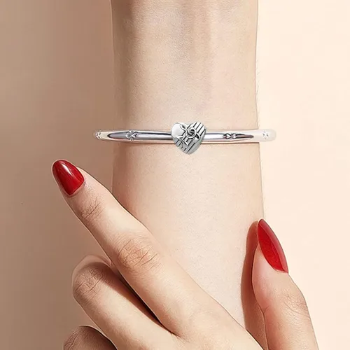 Vista 5 de KunBead Dijes de cuentas de corazón de plata con nota musical musical, compatibles con pulseras Pandora, regalos de joyería de cumpleaños