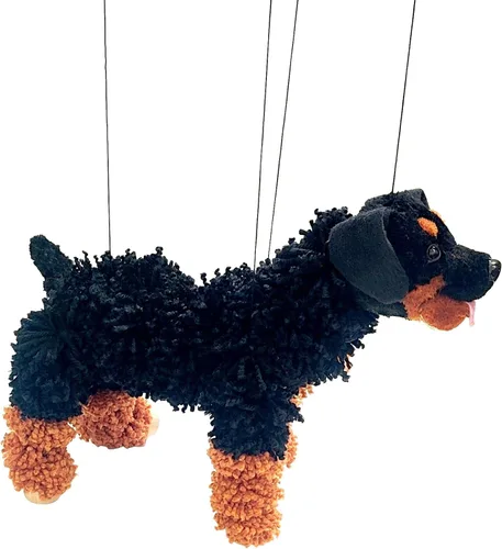 Vista 3 de Artisan Owl Marioneta Golden Rottweiler - Perro de hilo con patas de madera, cuerdas desmontables (negro y marrón)