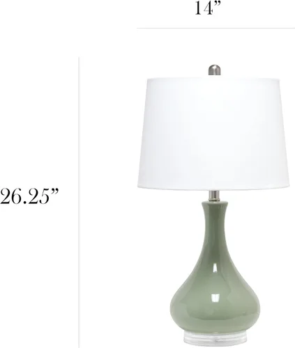Vista 3 de Elegant Designs LT3312-SGE - Lámpara de mesa de cerámica contemporánea pulida en forma de lágrima de 66,7 cm con pantalla cónica de tela blanca