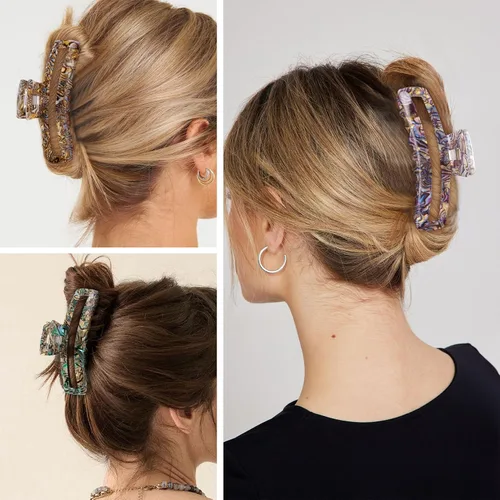 Vista 2 de Jayongnee - Pinzas rectangulares grandes antideslizantes para mujeres y niñas, pinzas de sujeción fuerte para cabello fino/medio grueso