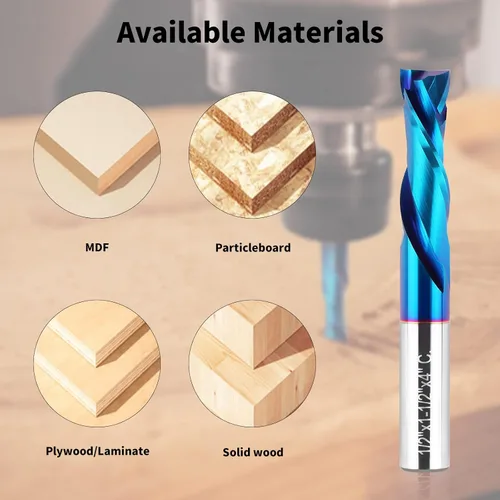 Vista 4 de EANOSIC Brocas de fresadora en espiral de compresión ascendente y descendente de 1/2 pulgada de diámetro de corte con revestimiento nano azul
