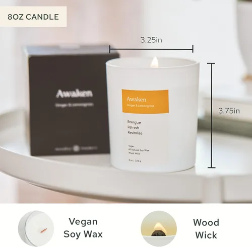 Vista 6 de Mindful Modern Natural Awaken Candle Aroma de jengibre y hierba de limón Aromaterapia para aliviar el estrés, meditación, yoga, curación