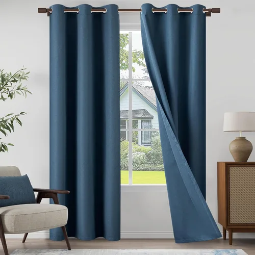 Vista 11 de Cortinas texturizadas de lino 100% opacas de 64 pulgadas de largo, juego de 2 paneles para granja, casa de campo, cortinas ligeras con ojales