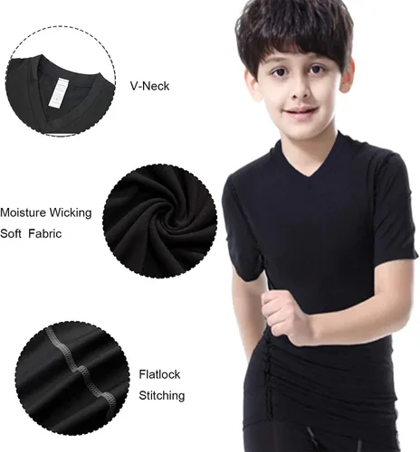 Vista 5 de 3 Pack Youth Boys Compression Shirt Athletic Short Sleeve Football Undershirts Quick Dry Jerseys Soccer Shirts