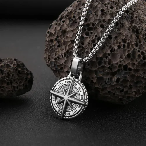 Vista 3 de HZMAN Collar de brújula náutica vikinga para hombres y niños, acero inoxidable, vintage, marinero, vegvisir, brújula, amuleto, joyería de regalo