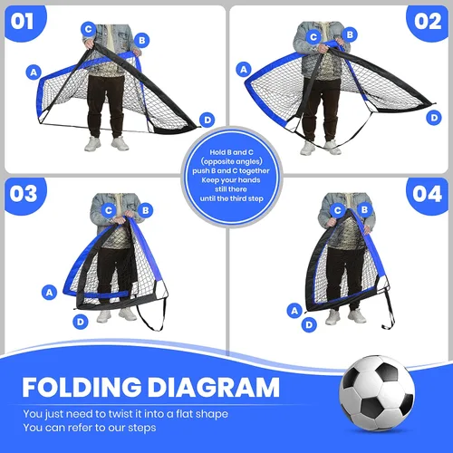 Vista 5 de YSSOA Juego de 2 porterías de fútbol portátiles de 4 x 3 pies para patio trasero plegable con bolsa de transporte, perfecto para jóvenes, adultos