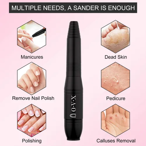 Vista 7 de Juego de taladro de uñas portátil Herramientas de forma de pulido para uñas de gel acrílico con brocas de uñas, bandas de lijado y cepillo (negro)