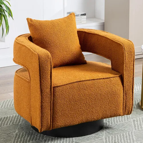 Vista 10 de Silla giratoria decorativa, silla moderna de barril para sala de estar, silla cuadrada cómoda de 360 grados con respaldo abierto, silla tapizada