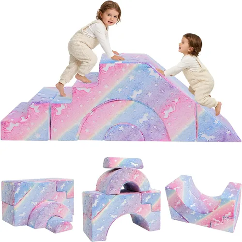 Vista 19 de MeMoreCool Sofá infantil con tobogán y escalera, sofá de espuma convertible Azul marino profundo (sólido)