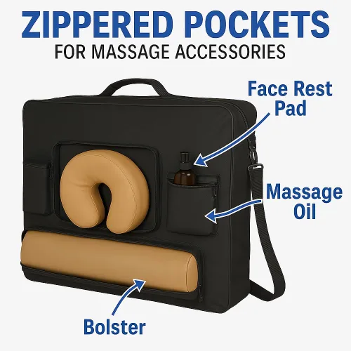 Vista 4 de Funda de transporte portátil de lujo para mesa de masaje con ruedas, bolsa de viaje de nailon resistente con correa para el hombro y bolsillos, se