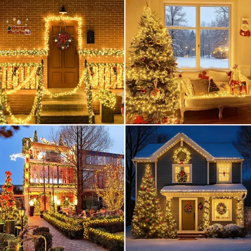 Vista 8 de 200 luces LED de Navidad en racimo, luces de cadena de Navidad tipo petardos, impermeables, 8 modos para interiores y exteriores, árbol de Navidad