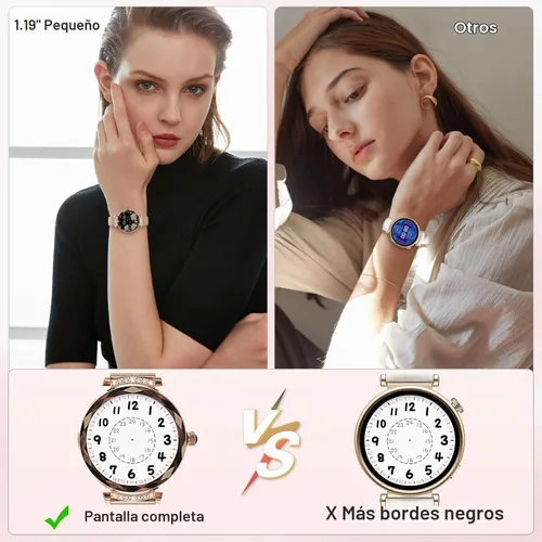 Vista 6 de Relojes inteligentes para mujer, responder/hacer llamadas, reloj inteligente AMOLED de 1.19 pulgadas con Bluetooth para teléfonos Android iOS