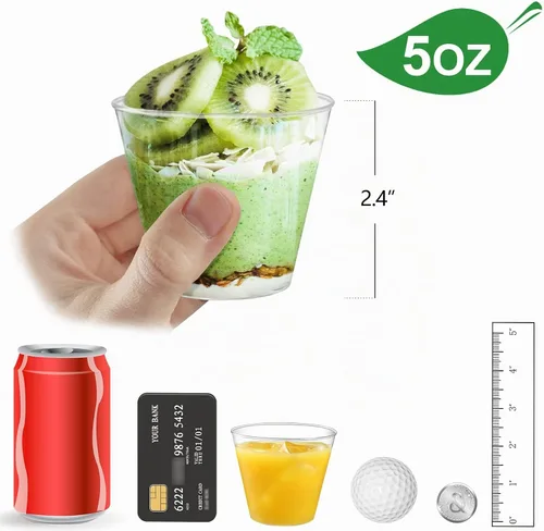 Vista 2 de Eupako Vasos de plástico transparente de 5 onzas, paquete de 100 vasos pequeños de plástico transparente, ideales para postres, aperitivos, pudines