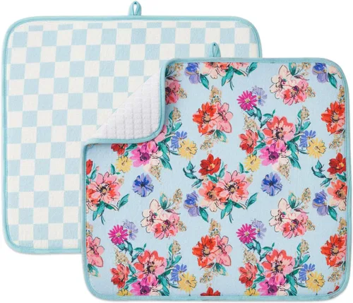 Vista 19 de Paquete de 2 tapetes de secado de platos para encimera de cocina, absorbentes, tapetes escurridor de platos de microfibra, almohadilla de secado
