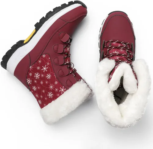 Vista 2 de COOJOY - Botas de nieve a media caña, peludas, e impermeables de mujer para el invierno