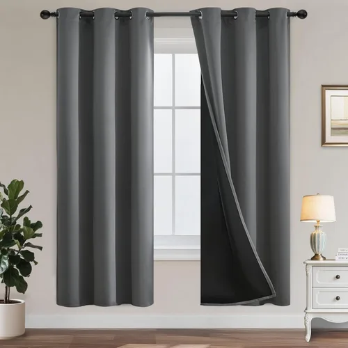 Vista 168 de Yakamok Cortinas negras, cortinas de ventana con aislamiento térmico y eficiencia energética para dormitorio, cortinas opacas completas y cortinas