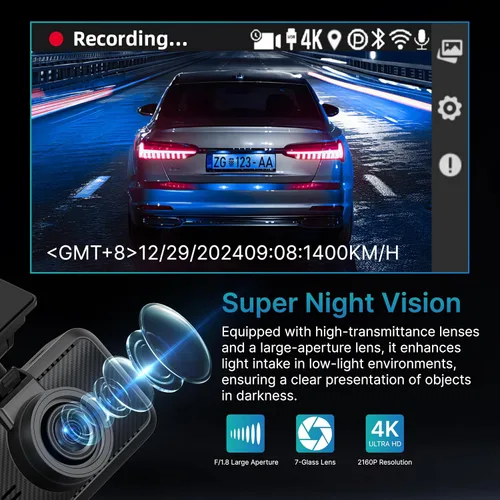 Vista 3 de Miofive S1 E 4K Dash Cam frontal - Cámara de tablero de instrumentos de coche UHD 2160P con IPS de 3 pulgadas Built-in WiFi, GPS Tracking, Smart