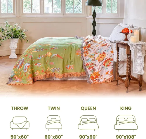 Vista 74 de MSGKV - Manta bohemia/primaveral de algodón para sofá y sala de estar, de gasa acogedora, de 50 x 60 pulgadas 50"x60" Cotton Throw, Woven Bird
