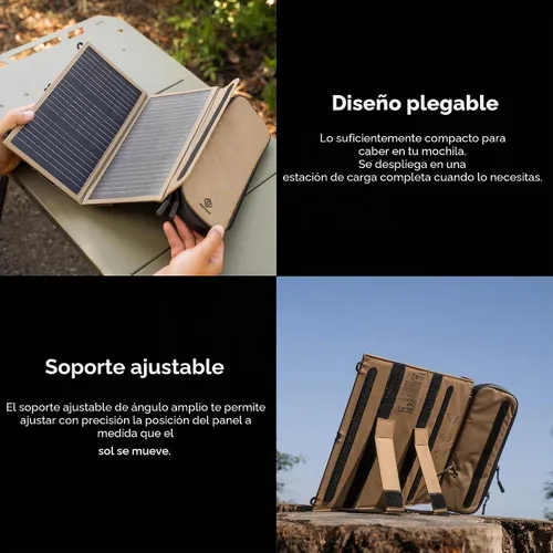 Vista 5 de NESTOUT Panel solar portátil, puertos USB-C y USB-A, cargador solar de 14 W para campamento, nailon Ripstop repelente al agua, diseño compacto