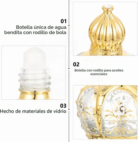 Vista 3 de Housoutil - Botella enrollable de vidrio de aceite esencial de 0.3 fl oz, 10 botellas de perfume vintage recargables, dispensador de vidrio