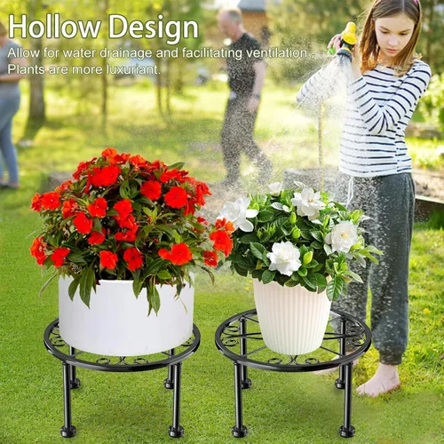 Vista 5 de Regalos de Jardín para Amantes de Plantas Soporte de Plantas de Metal Negro con Base Antideslizante, Resistente al Óxido, Decorativo, Redondo