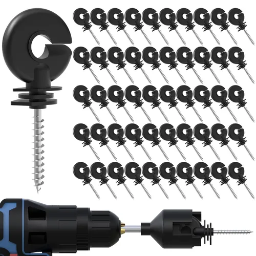 Vista 13 de NQN 30 Piezas Aisladores Negros para Cerca Eléctrica, Aislador de Rosca, Poste de Anillo para Cerca, Aislador para Poste de Madera y 1 Pieza