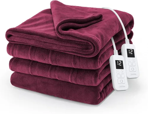 Vista 10 de Sunbeam Manta eléctrica de microfelpa calefactada Royal Luxe, 12 ajustes de calor, apagado automático de 12 horas, calentamiento rápido, cálida