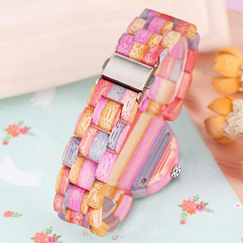 Vista 19 de Dentily Relojes de madera natural para mujer, reloj de cuarzo hecho a mano, reloj de pulsera único deportivo para mujer