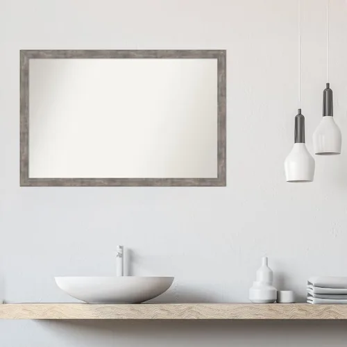 Vista 510 de Amanti Art Silver Bathroom Mirror for Over Sink, 26x35 Custom Made Marred Pewter Rectangle Vanity Mirror, Large Casual Wood Frame, Hangs Horizonally